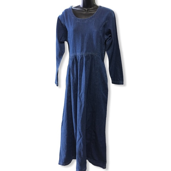 Sun Belt Denim Dresses & Skirts - Vintage Denim Maxi Dress Long Sleeve Pockets 90’s Grunge